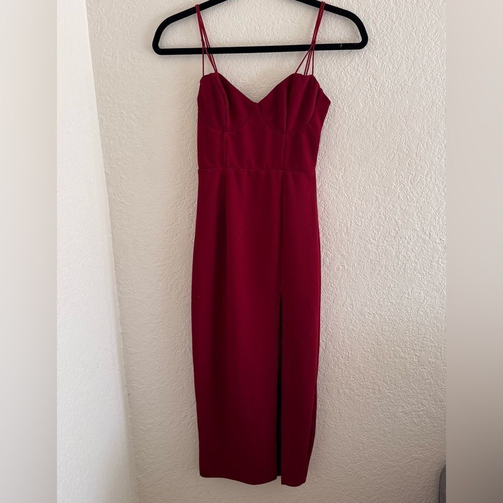 Hello Molly Red Spaghetti Strap Sheath Midi Dress